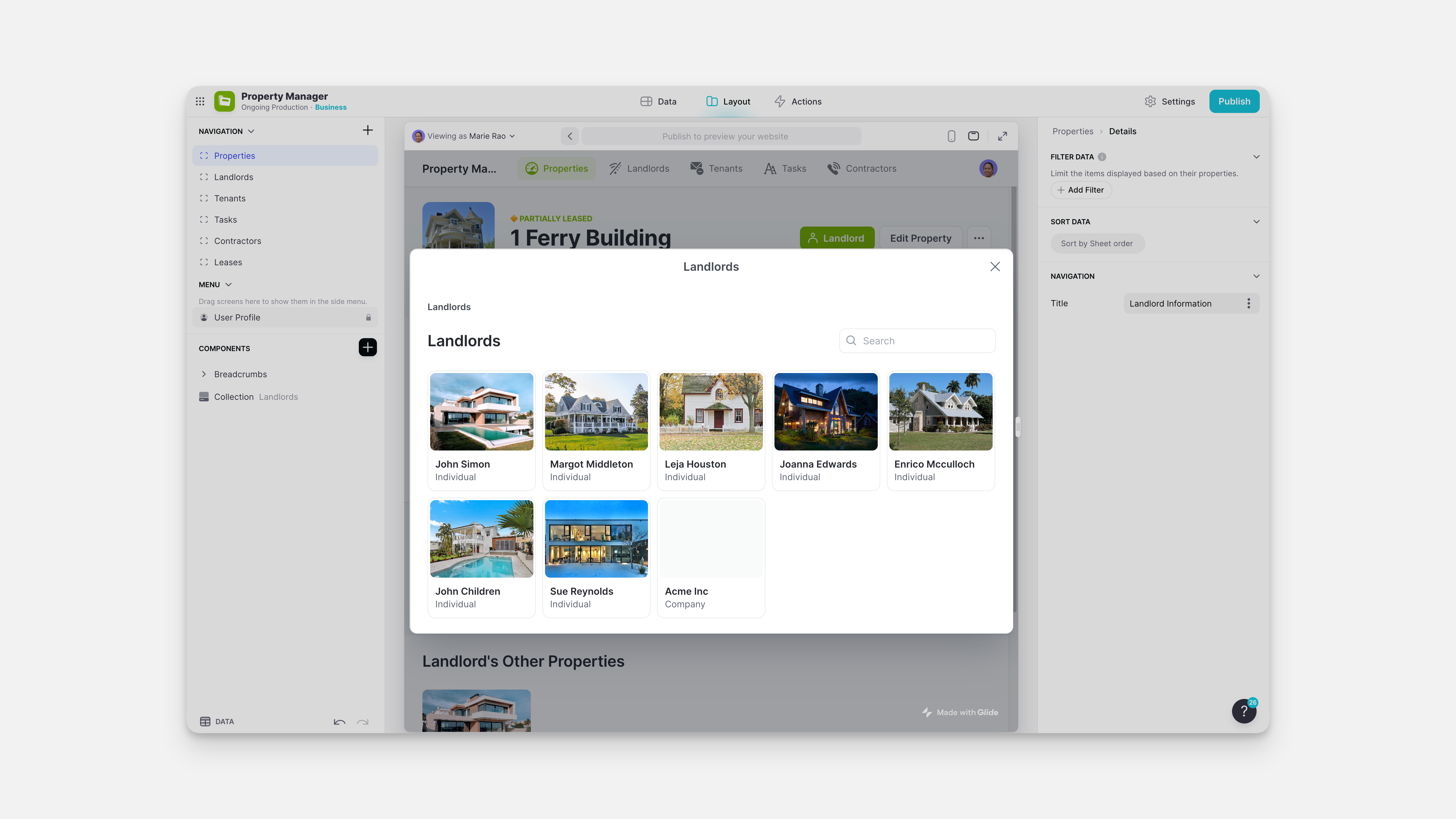 Overlay view in desktop view